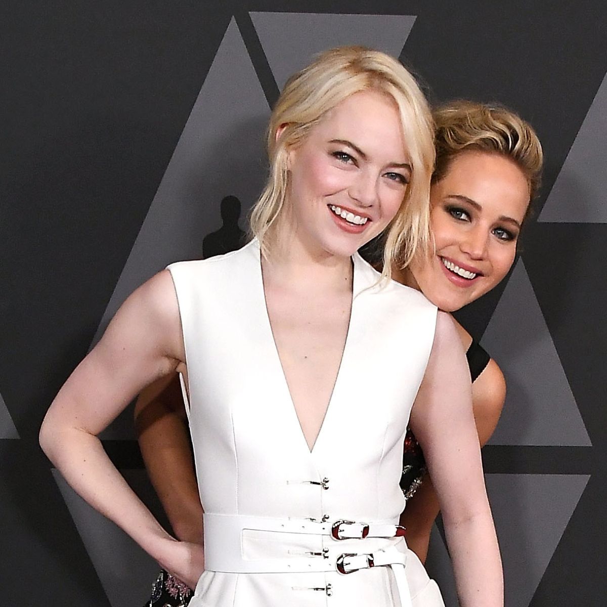 Emma Stone and Jennifer Lawrence attend the Academy of Motion Pictures Arts and Sciences' 9th Annual Governors Awards