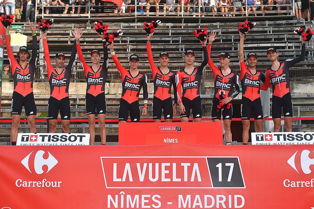 BMC on the podium after stage 1 at the Vuelta a Espana