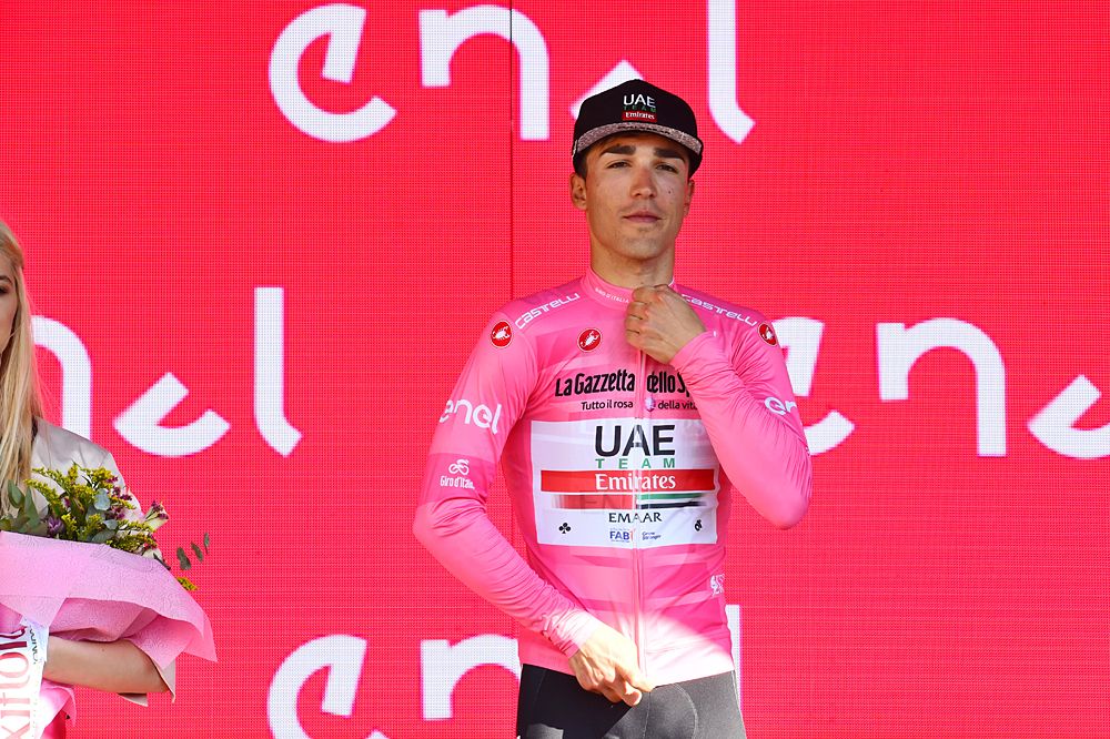 Valerio Conti (UAE Team Emirates) wears the maglia rosa at the Giro d'Italia