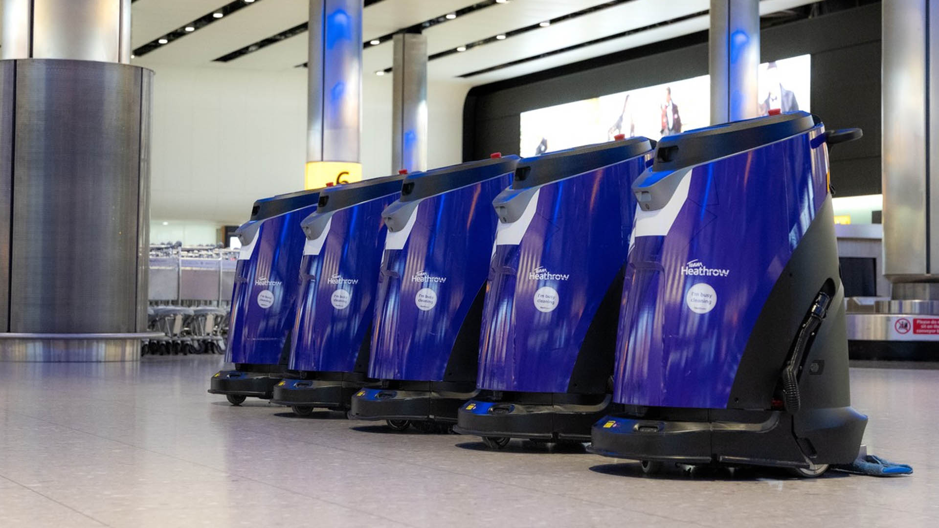 A photo of the cleaning robots at Heathrow Airport. 