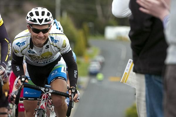 Fabio Calabria (Pure Tasmania/TIS) in action on the climb during stage seven.
