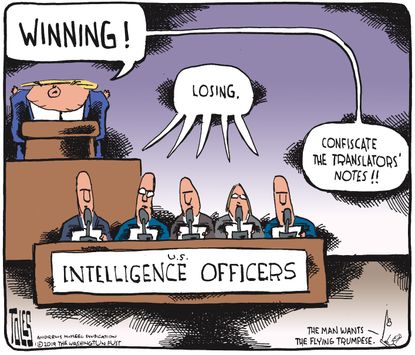 Political Cartoon U.S. Trump Intelligence translation