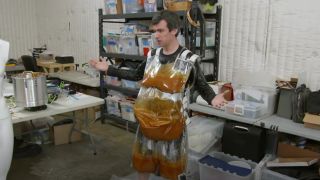 Nathan models the chili pumping suit