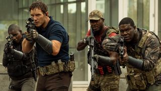 Chris Pratt, Edwin Hodge and Sam Richardson in "The Tomorrow War" on Amazon Prime Video.