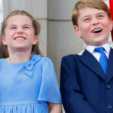 Princess Charlotte of Cambridge and Prince George of Cambridge watch a flypast from the balcony of Buckingham Palace
