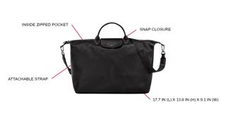 Longchamp Le Pliage Xtra graphic of utilities for Marie Claire Fashion Test Drive