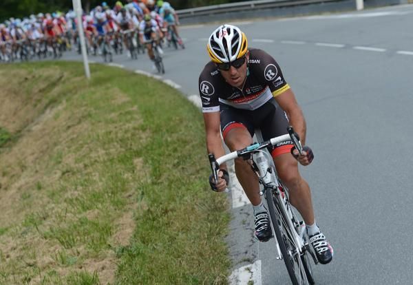 Yaroslav Popovych (RadioShack-Nissan) rides away from the group