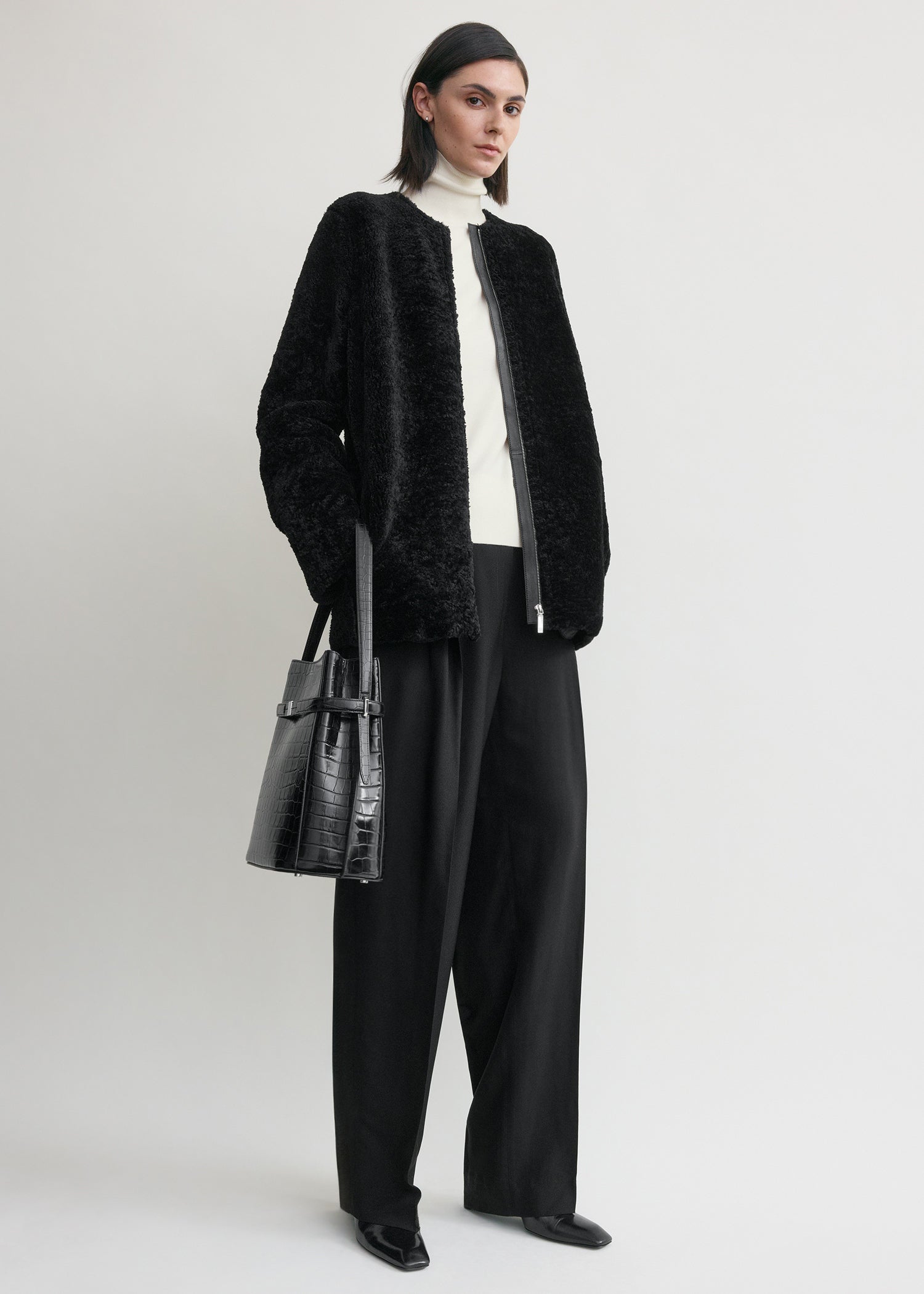 Zipped Teddy Shearling Jacket Black