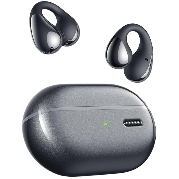 Earbuds and charging case on white background