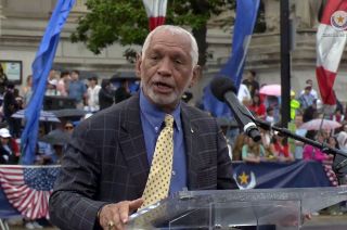 Former NASA astronaut and administrator Charlie Bolden, a retired major general in the U.S. Marine Corps, speaks at the 2023 National Memorial Day Parade in Washington, D.C..
