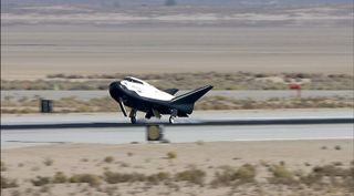 Sierra Nevada Corporation's Dream Chaser space plane lands at Edwards Air Force Base in California on Nov. 11, 2017 during a successful uncrewed glide test.