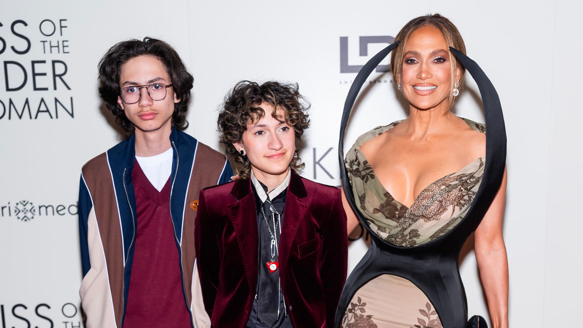 Jennifer Lopez with her children at the premiere of Kiss of the Spider Woman in October 2025