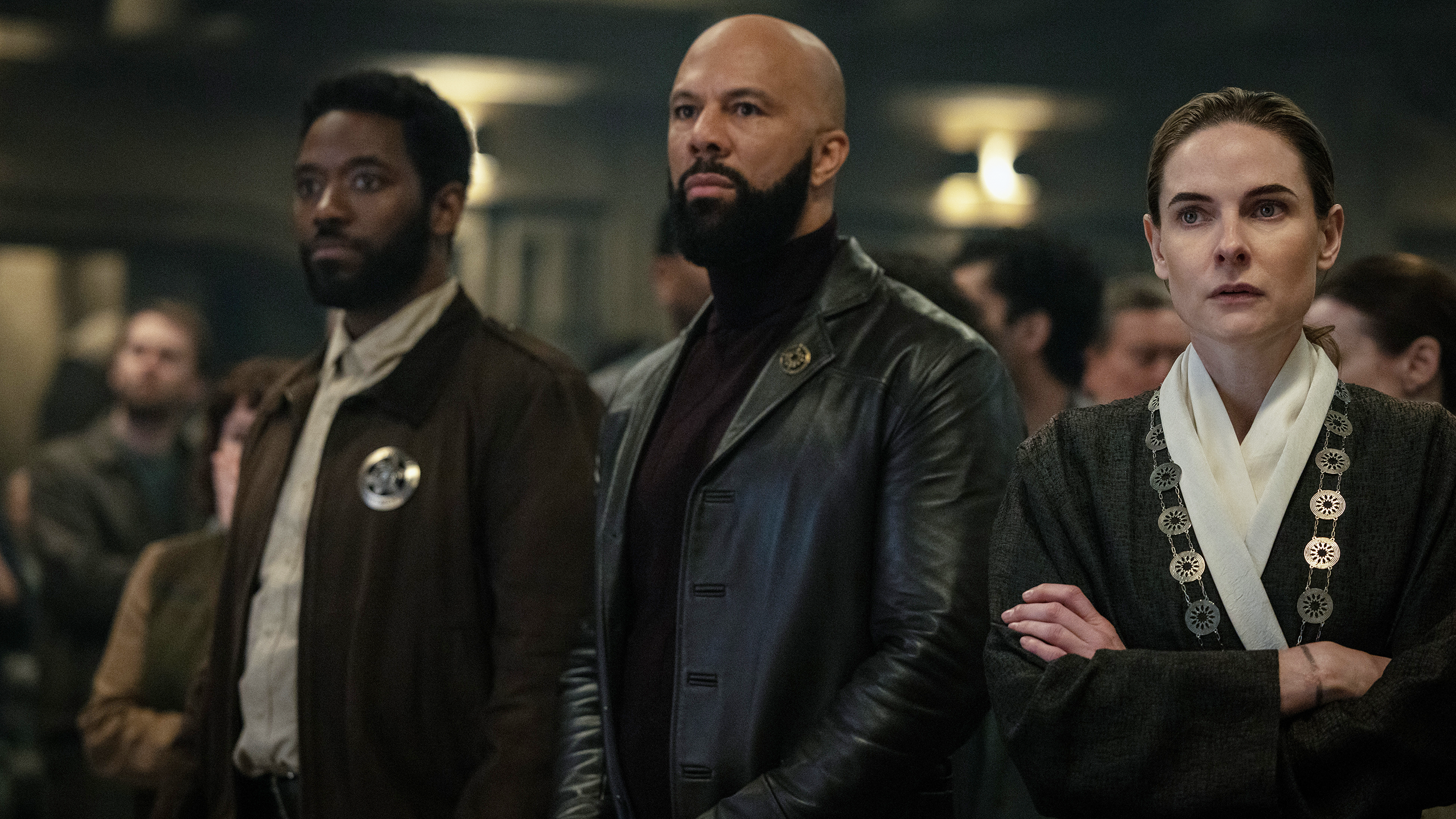 Chinaza Uche, Common and Rebecca Ferguson in "Silo" season 3, now streaming on Apple TV