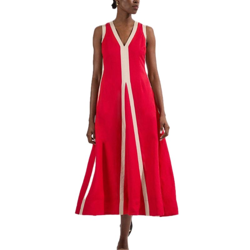 Karen Millen , Contrast Linen Plunge Neck Maxi Dress
