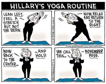 Political cartoon U.S. Hillary Yoga 2016