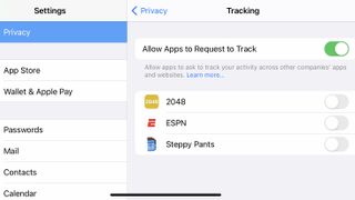 The iPhone Tracking Settings page