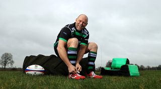 Mike Tindall of Minchinhampton RFC and 2003 RWC Winner poses for a portrait at Minchinhampton Rugby Club on February 15, 2022 in Minchinhampton, England. The Back in the Game campaign encourages grassroots social players back onto the pitch at their local rugby clubs. Tindall, now aged 43 still plays for his local Minchinhampton club.