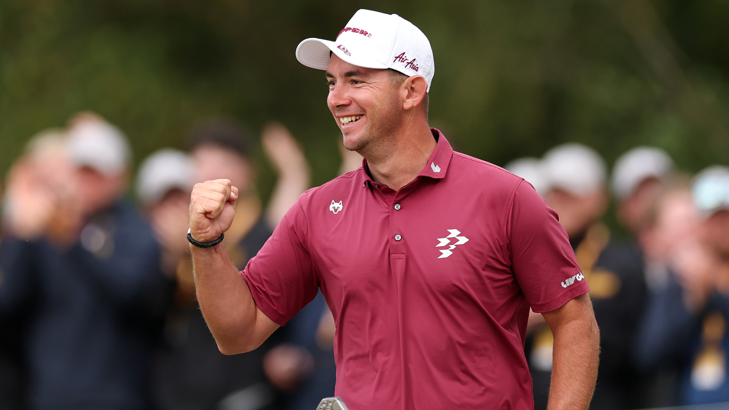 Lucas Herbert celebrates his victory at LIV Golf United Kingdom