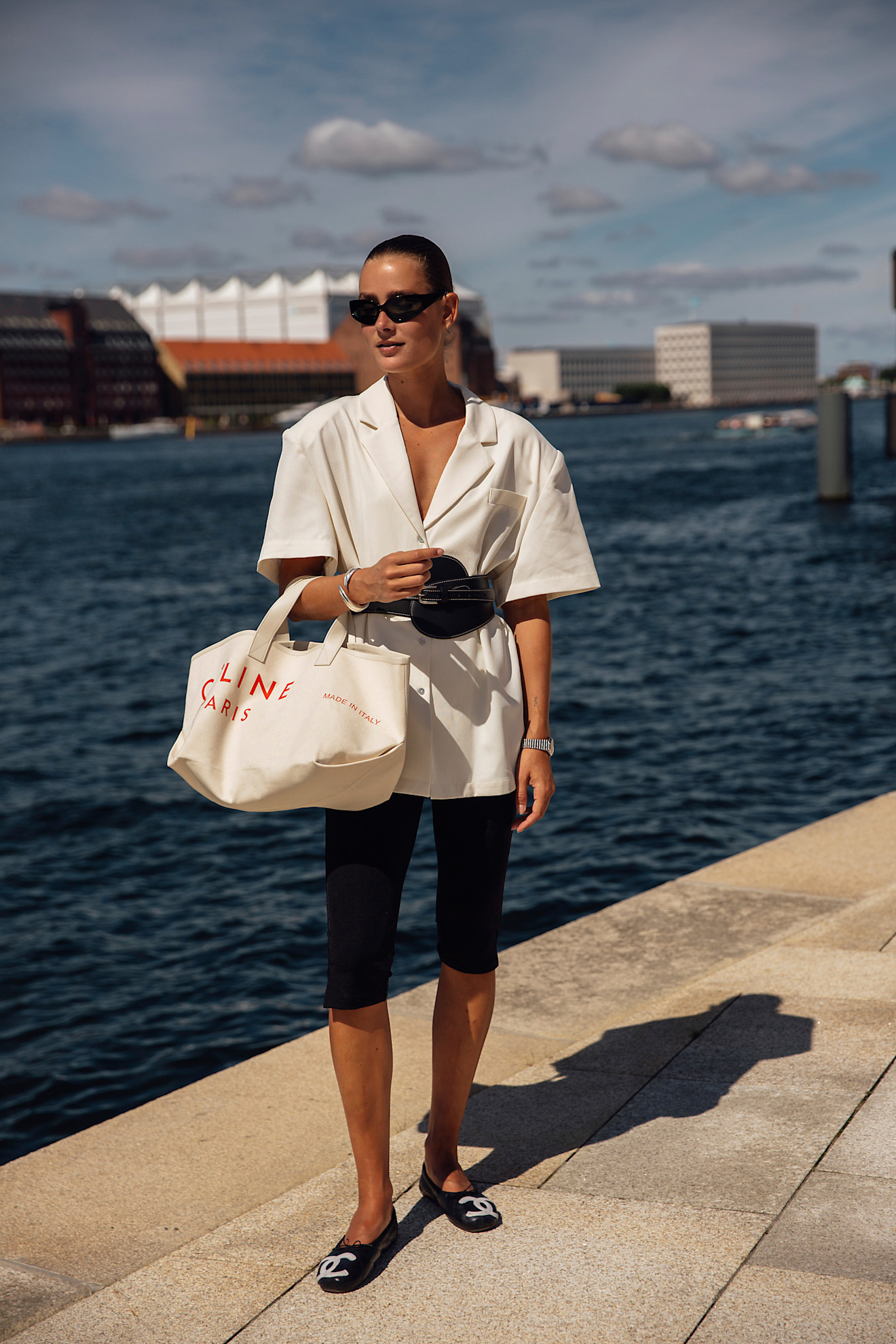 image of woman wearing tote bag