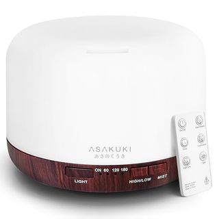 Asakuki 500ml Essential Oil Diffuser, Aromatherapy Fragrant Oil Humidifier Vaporizer, 7-Color Light and Auto-Off Safety Switch Reddish-Brown