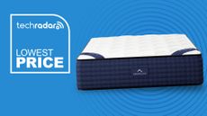 DreamCloud sales and deals, featuring a DreamCloud mattress against a blue background with a badge saying "LOWEST PRICE"