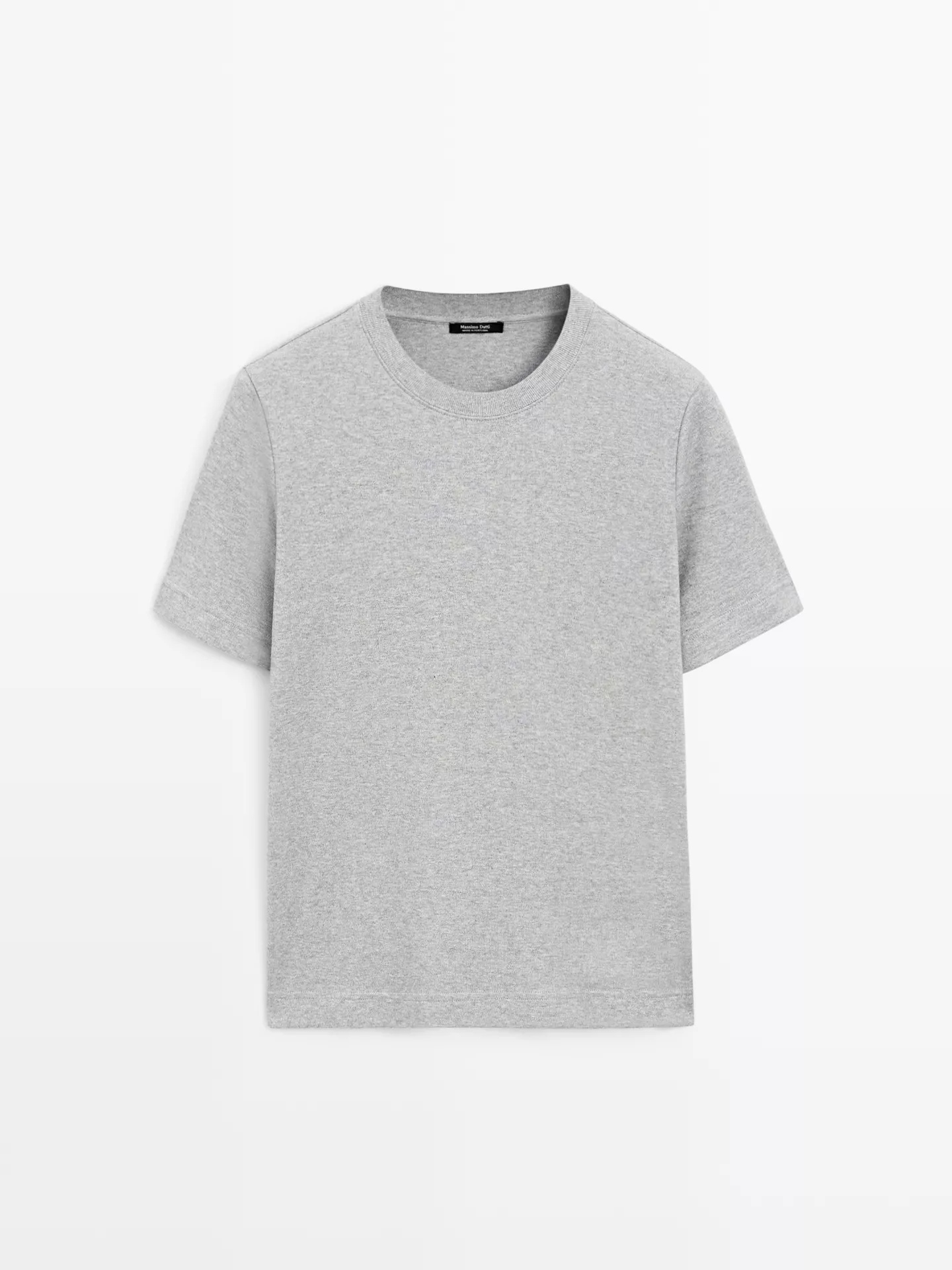 A grey Massimo Dutti crew-neck t-shirt.