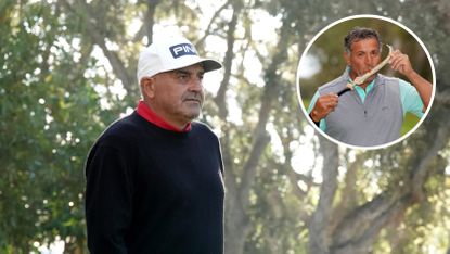 Main image of Angel Cabrera during the final round of the 2024 Trophy Hassan II - inset Ricardo Gonzalez