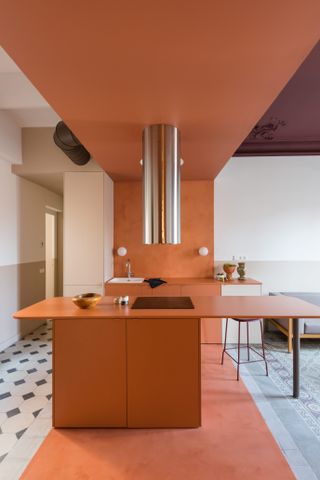 Orange micro-cement kitchen
