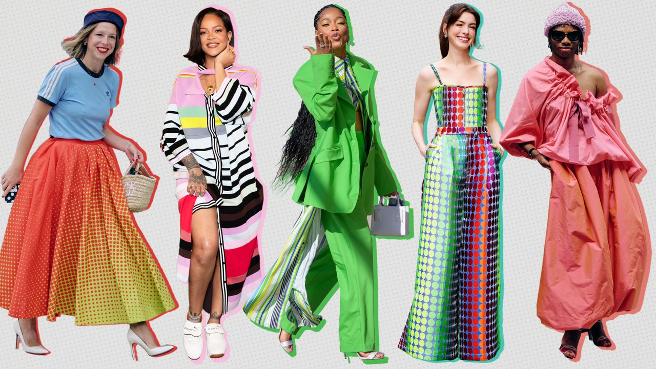 A graphic of Christopher John Rogers&#039;s fashion swans, including Rihanna, Keke Palmer, and Anne Hathaway