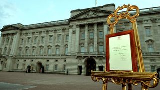 The easel carries the royal baby announcement