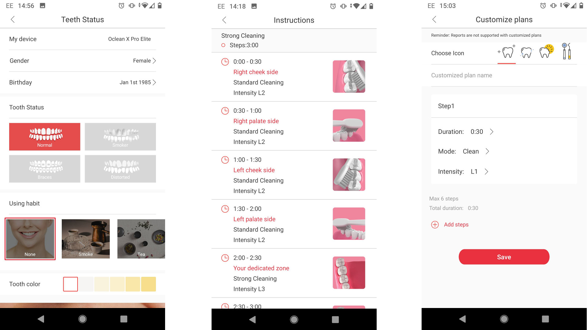 Brushing plans in the Oclean app