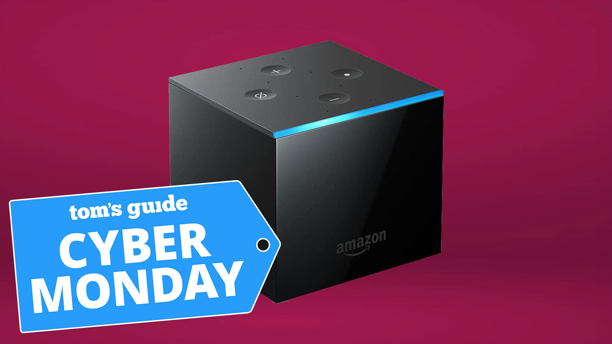 Amazon Fire TV Cube product shot with Cyber Monday badge