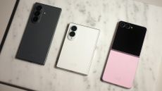 Samsung Galaxy Z Fold 8 Ultra (left), Z Fold 8 (middle), Z Flip 8 (right)