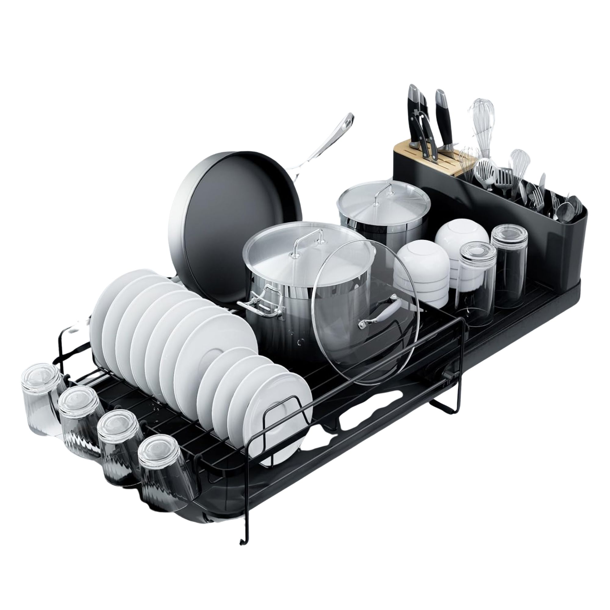 A black dish drying rack