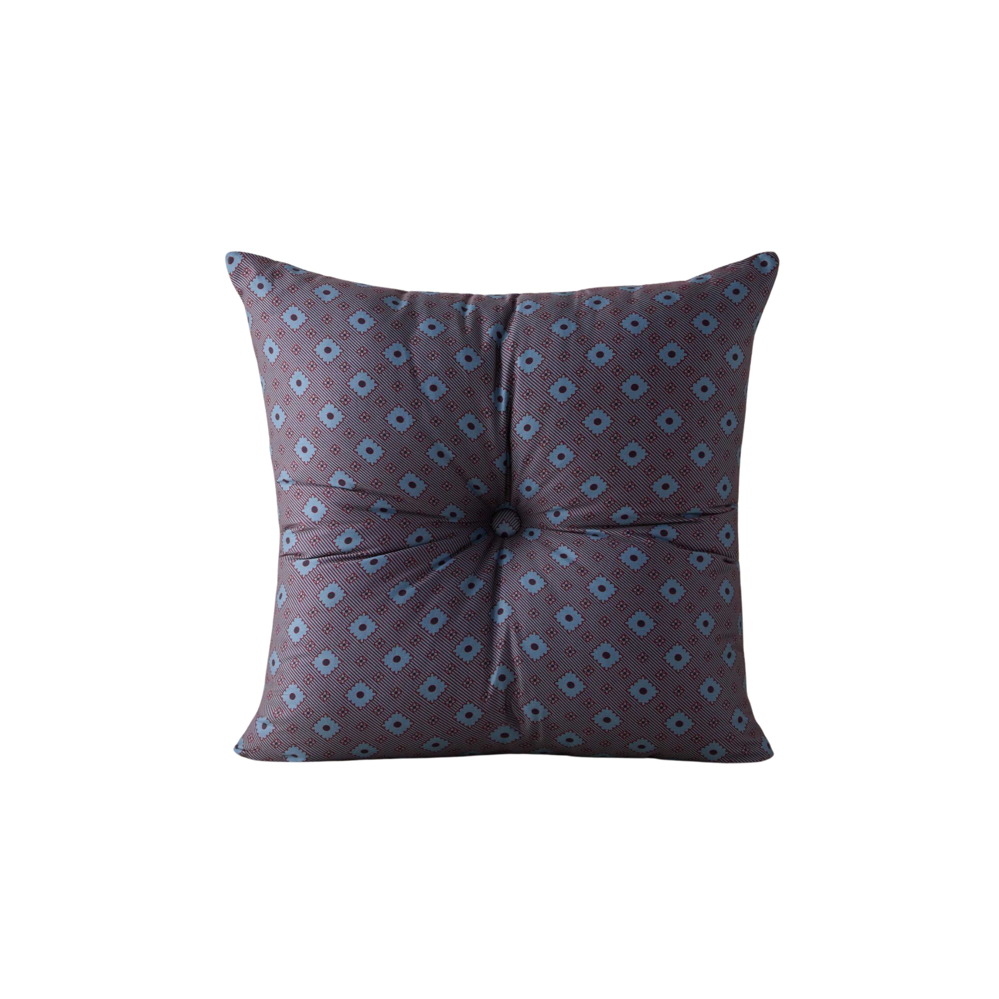 violet and blue throw pillow with diamond-shaped pattern