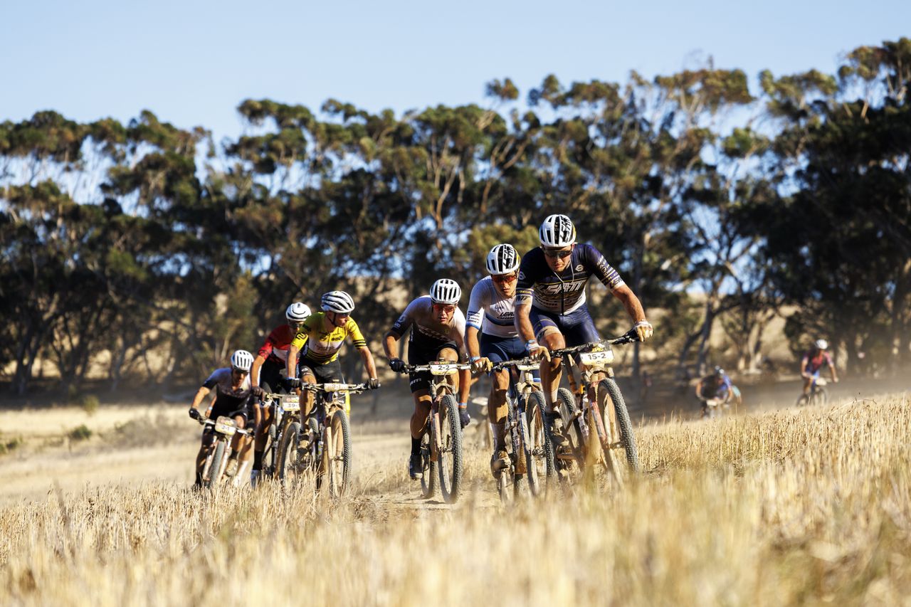 Georg EGGER leads the bunch during Stage 1 of the 2025 Absa Cape Epic Mountain Bike stage race held at Meerendal Wine Estate, Cape Town, South Africa on the 17th March 2025. Photo by Nick Muzik/Cape Epic
PLEASE ENSURE THE APPROPRIATE CREDIT IS GIVEN TO THE PHOTOGRAPHER AND ABSA CAPE EPIC