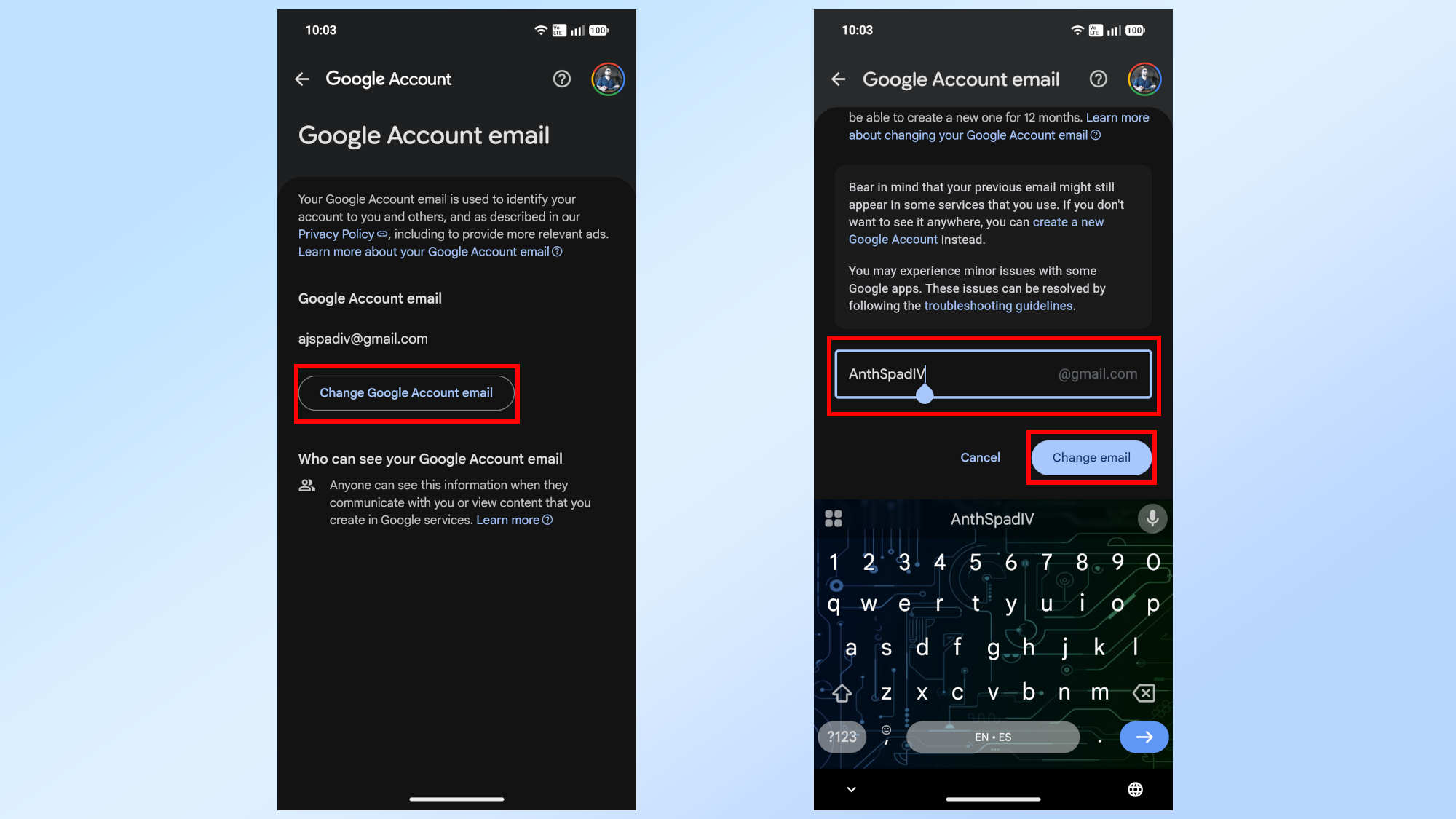 How to change your Gmail address on mobile