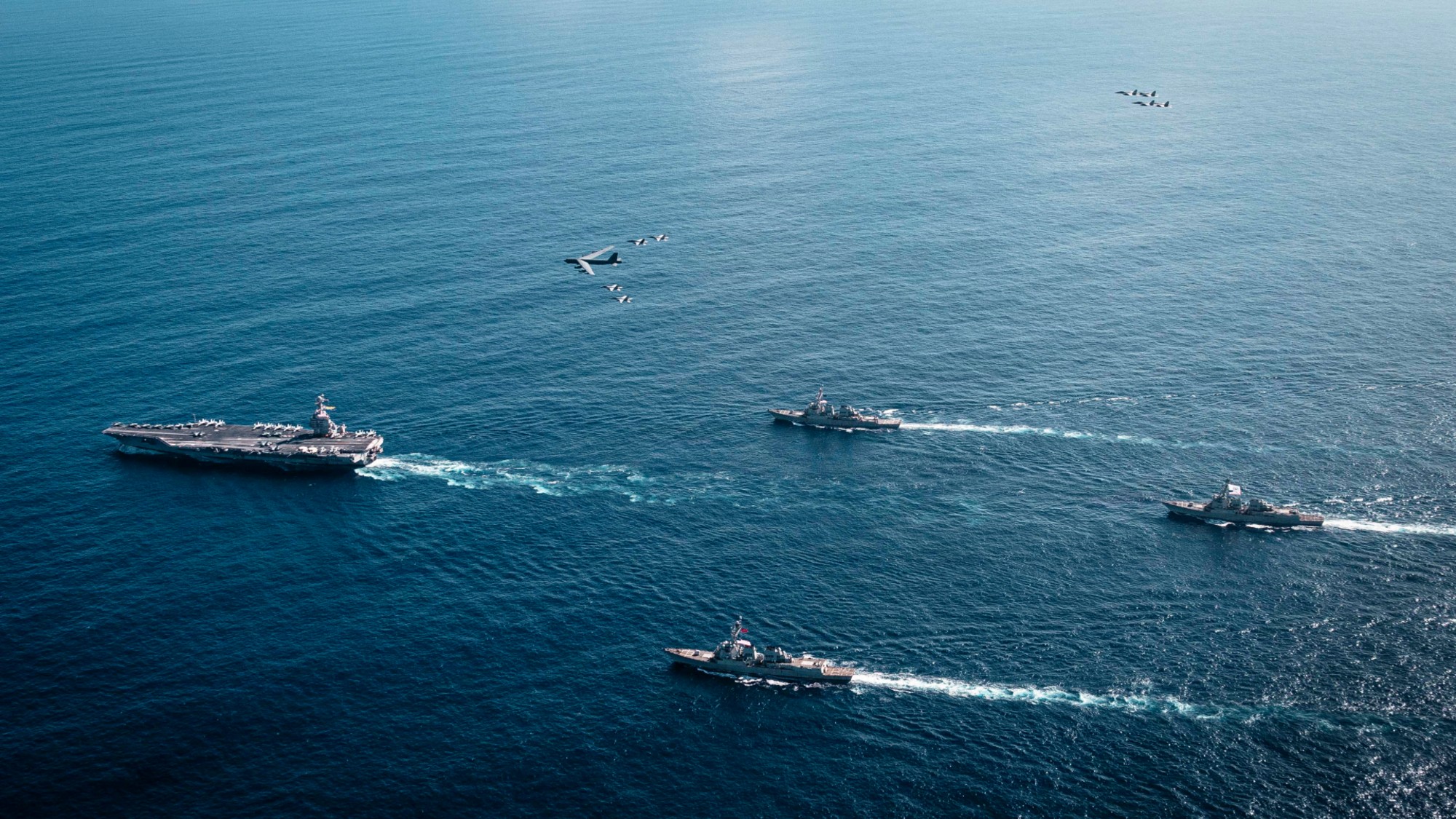 The U.S. Navy&rsquo;s Gerald R. Ford strike carrier group at sea.