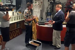 Behind the scenes of "Space Dealers," Larry McGlynn (at right) and Chuck Jeffrey at the American Space Museum in Florida.