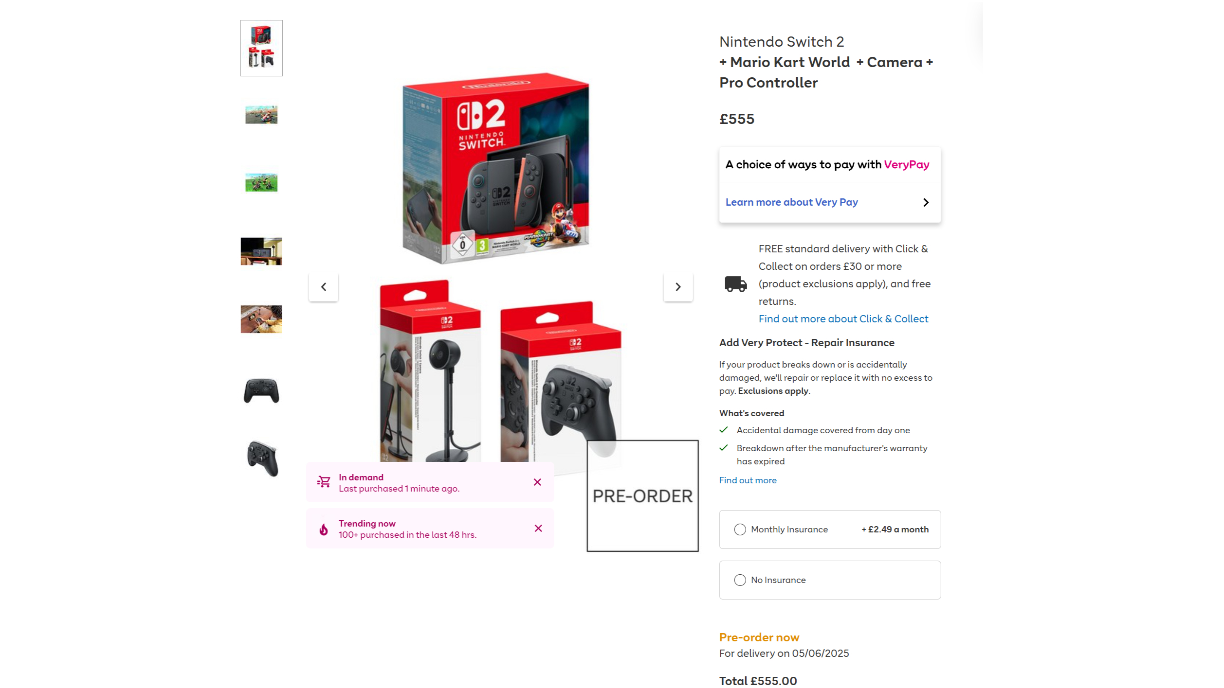 A screenshot of Very Switch 2 pre-orders