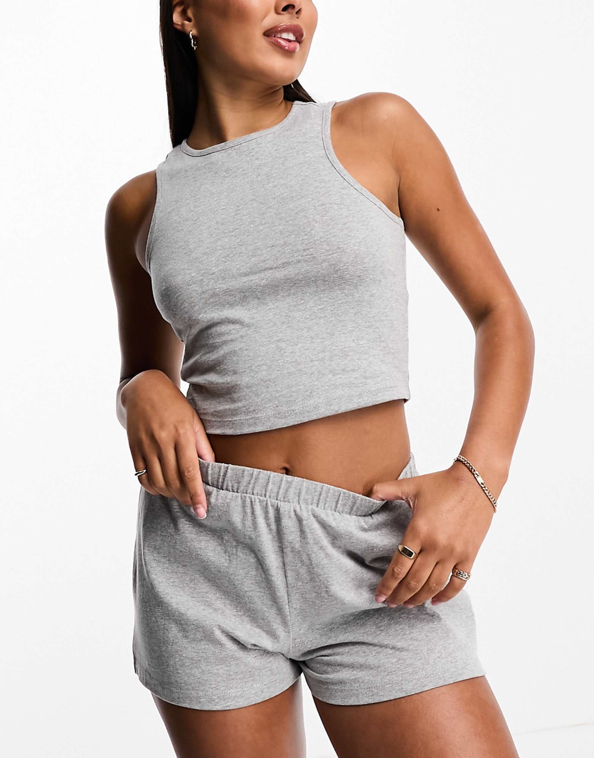 Asos Design Mix & Match Cotton Racer Front Pajama Tank Top in Gray Heather