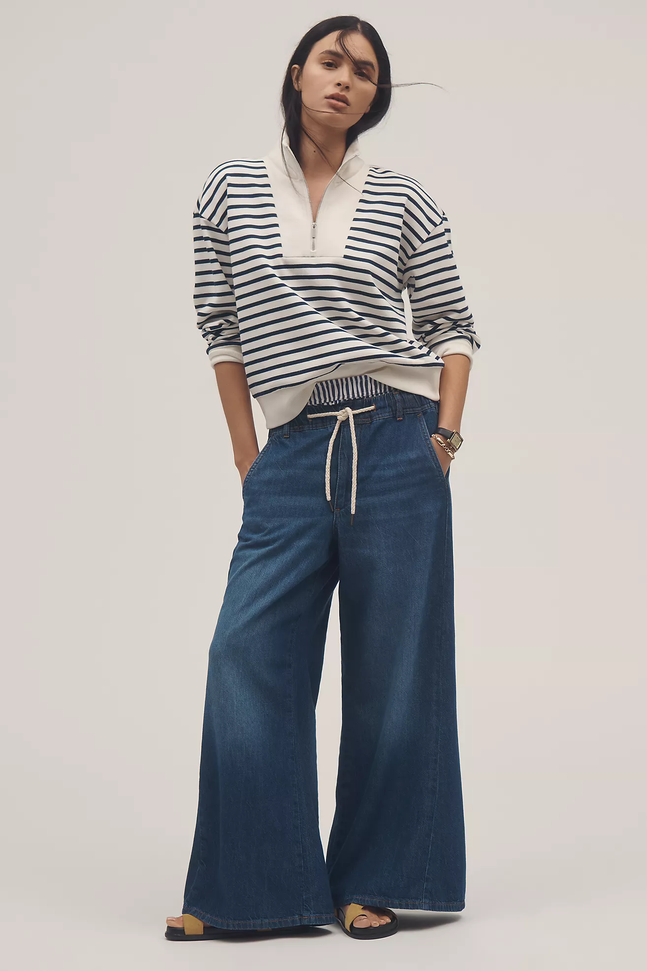 The Adi Pull-On Mid-Rise Flare Jeans by Pilcro