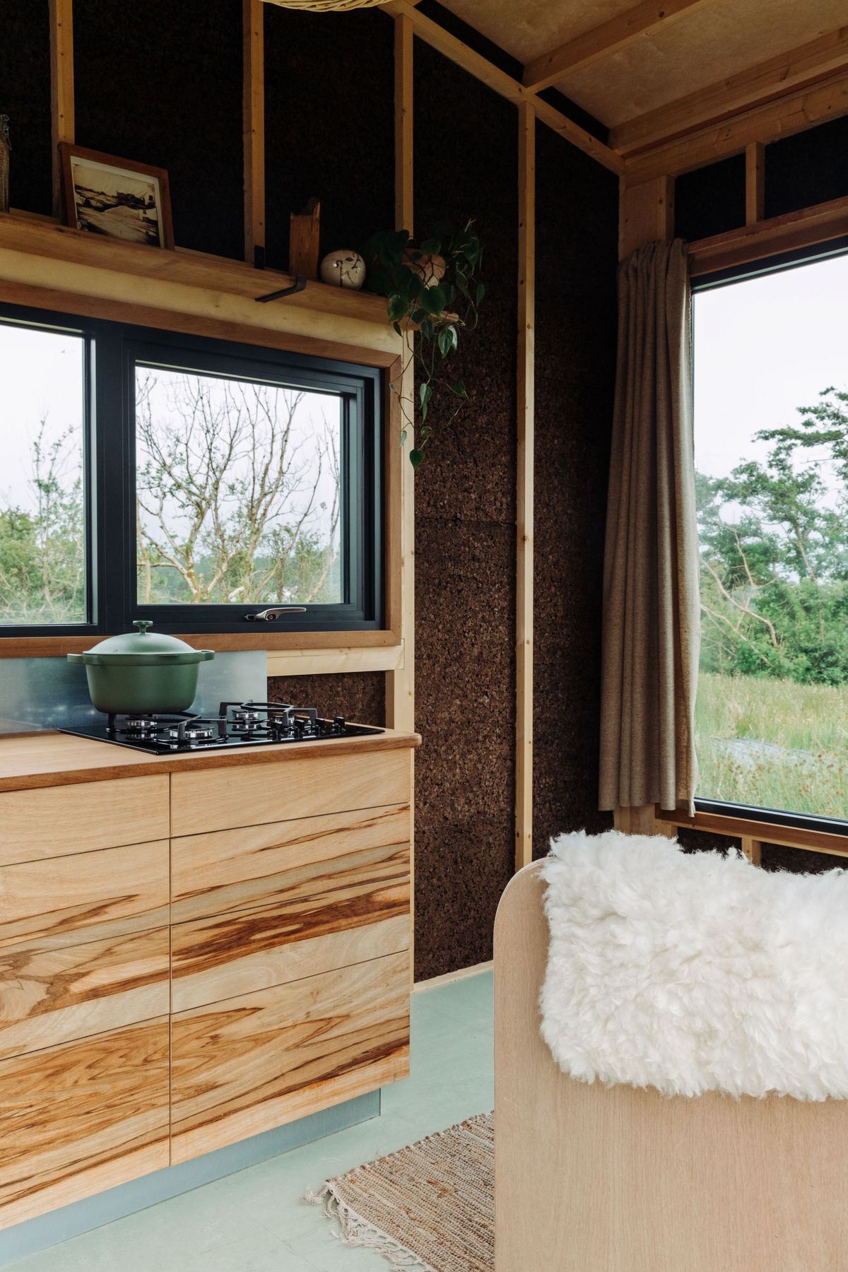 The kitchen area of the tiny eco home