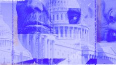 Photo composite illustration of Donald Trump, the Capitol dome, and text from House resolution 38 on the Iran War