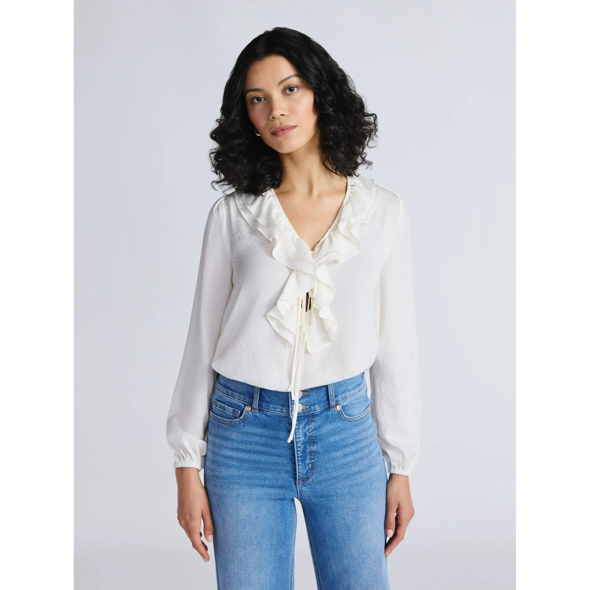 Sofia Jeans by Sofia Vergara, Sofia by Sofia Vergara Women's and Women's Plus Ruffle Neck Blouse, Sizes Xs-4x