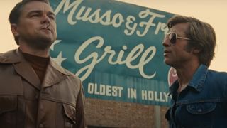 Leonardo DiCaprio as Rick Dalton and Brad Pitt as Cliff Booth in one of the best movies on Hulu, Once Upon a Time in Hollywood.