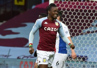 Aston Villa’s Bertrand Traore celebrates scoring a goal
