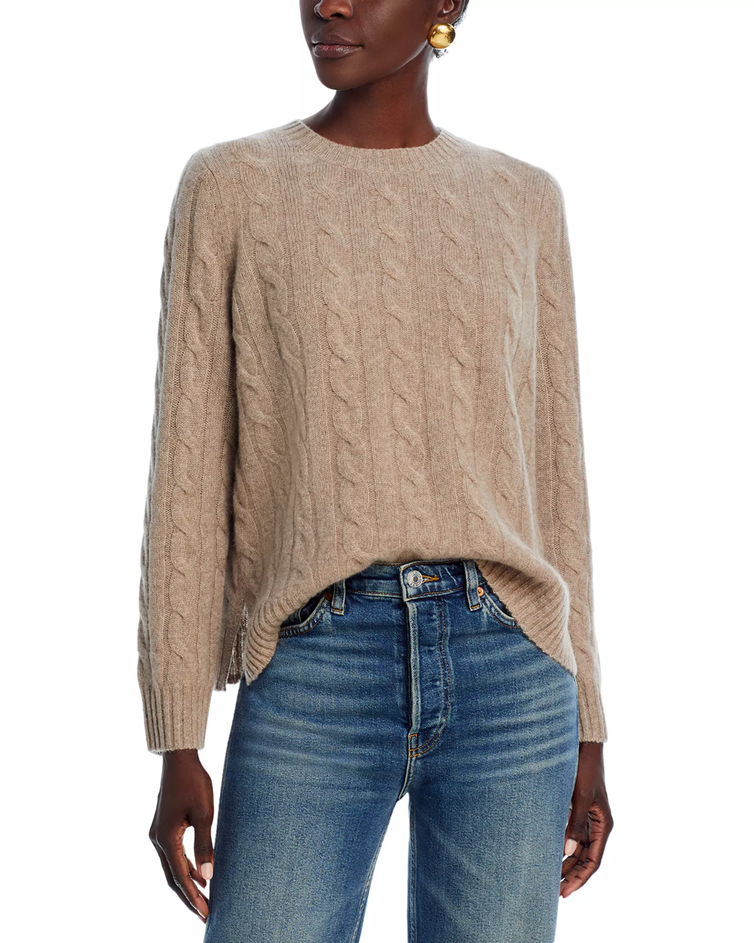 C by Bloomingdale's Cashmere, 100% Cashmere Cable Knit Crewneck Sweater