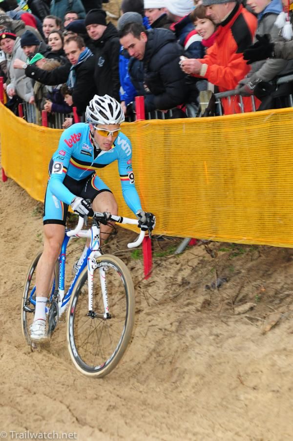 Neils Albert (Belgium) with three laps to go and nobody behind him