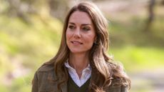 Catherine, Princess of Wales looks thoughtful during a visit to Ardura Community Forest on April 30, 2025 in Ardura, Isle of Mull